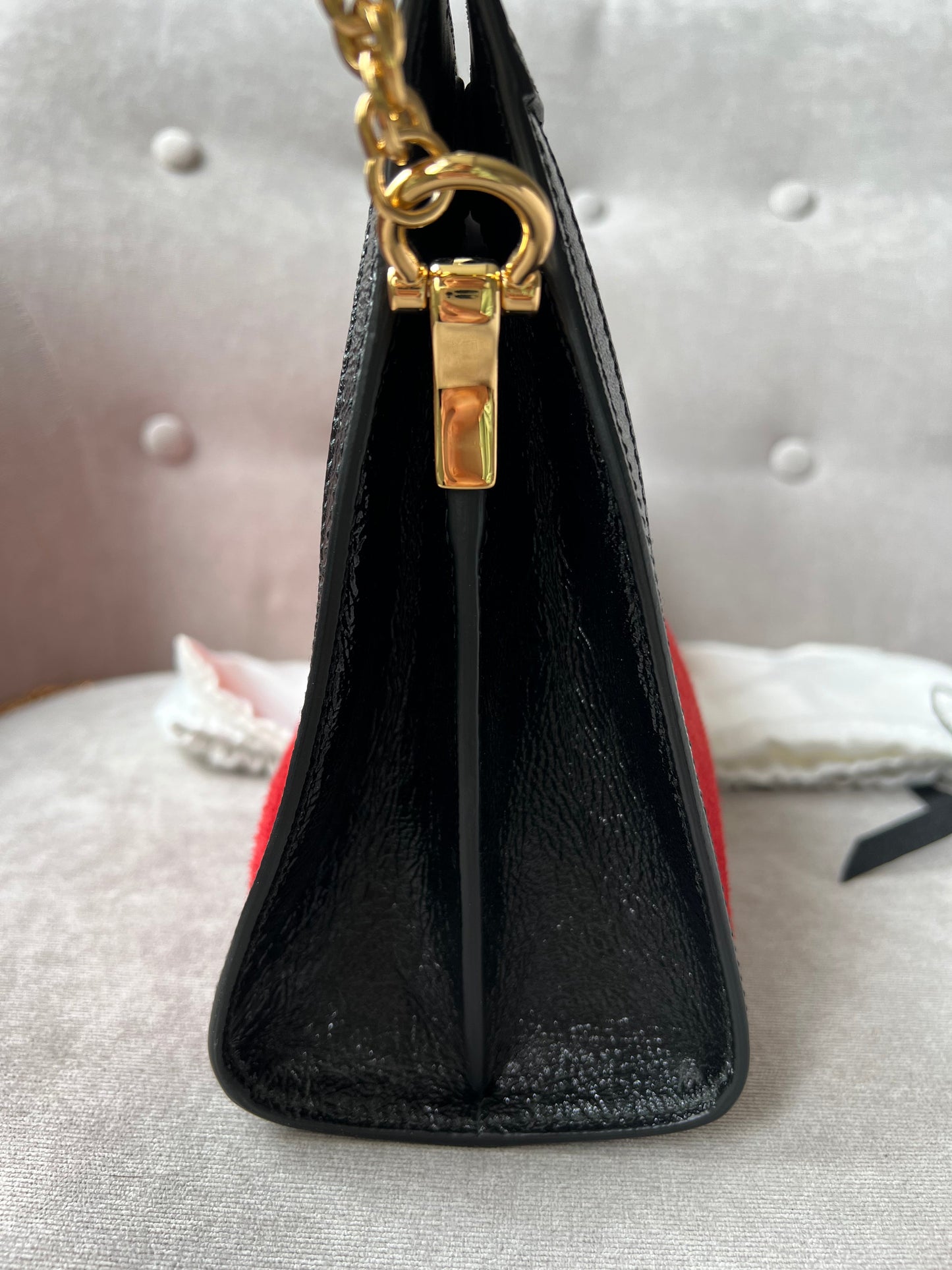 Gucci Red Suede and Black Leather Ophidia Shoulder Bag