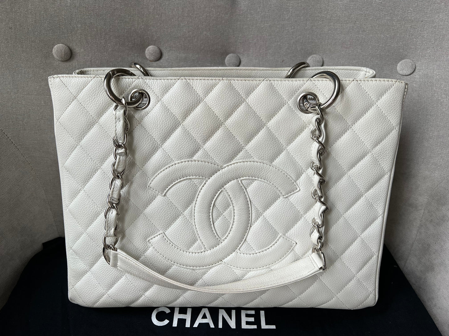 Chanel White Caviar Grand Shopper Tote