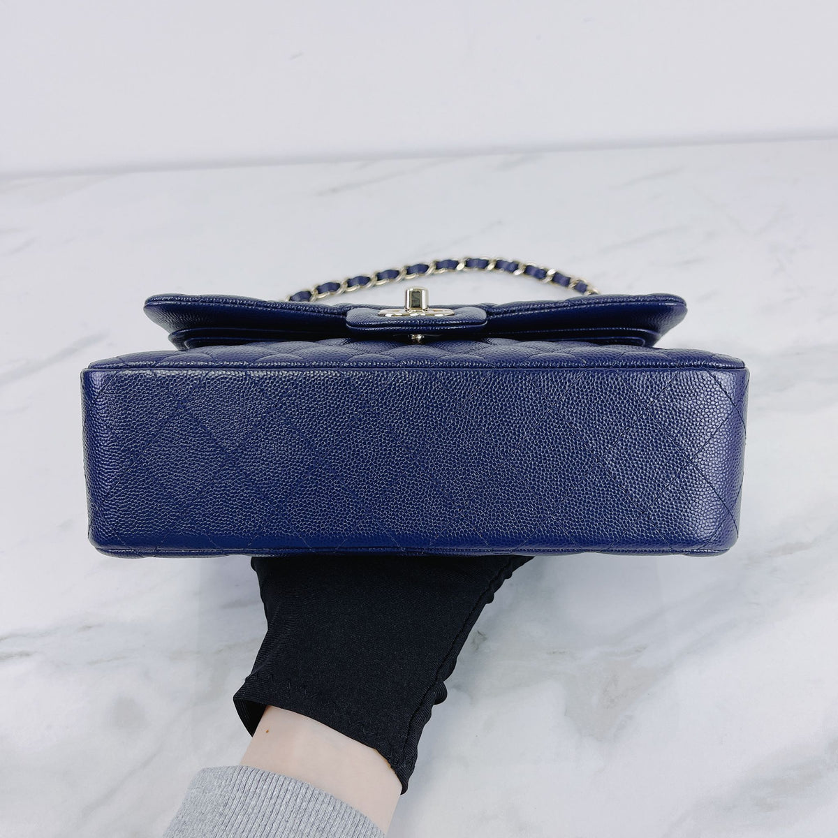 Small Classic Double Flap Caviar Blue LGHW