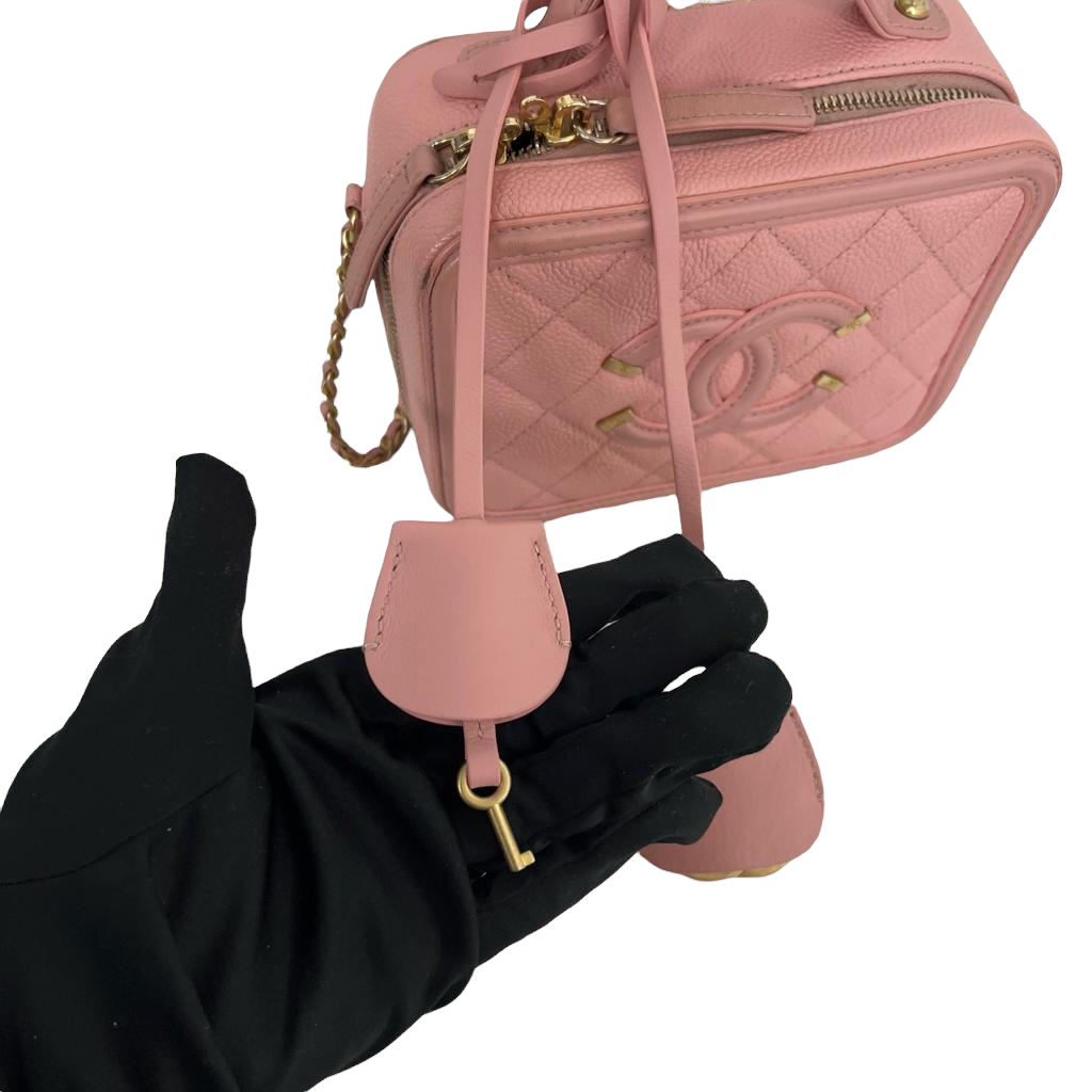 Filigree Vanity Case Small Caviar Pink GHW