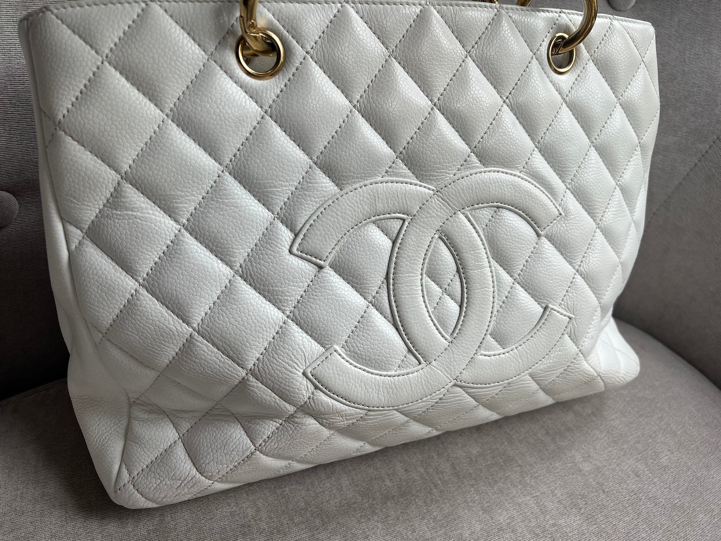 Chanel White Caviar Grand Shopper Tote