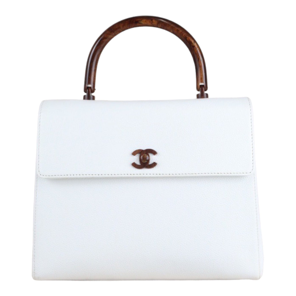 Rank A ｜ CHANEL Caviar Skin Leather Pear blossom wood HandBag White｜23062620