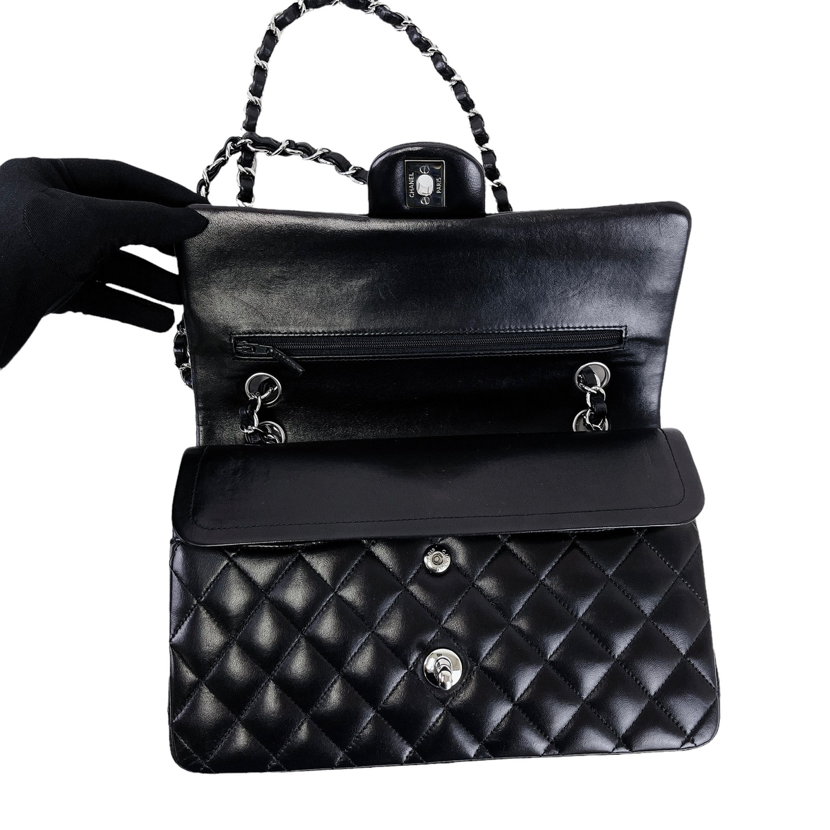 Medium Classic Double Flap Lambskin Black SHW
