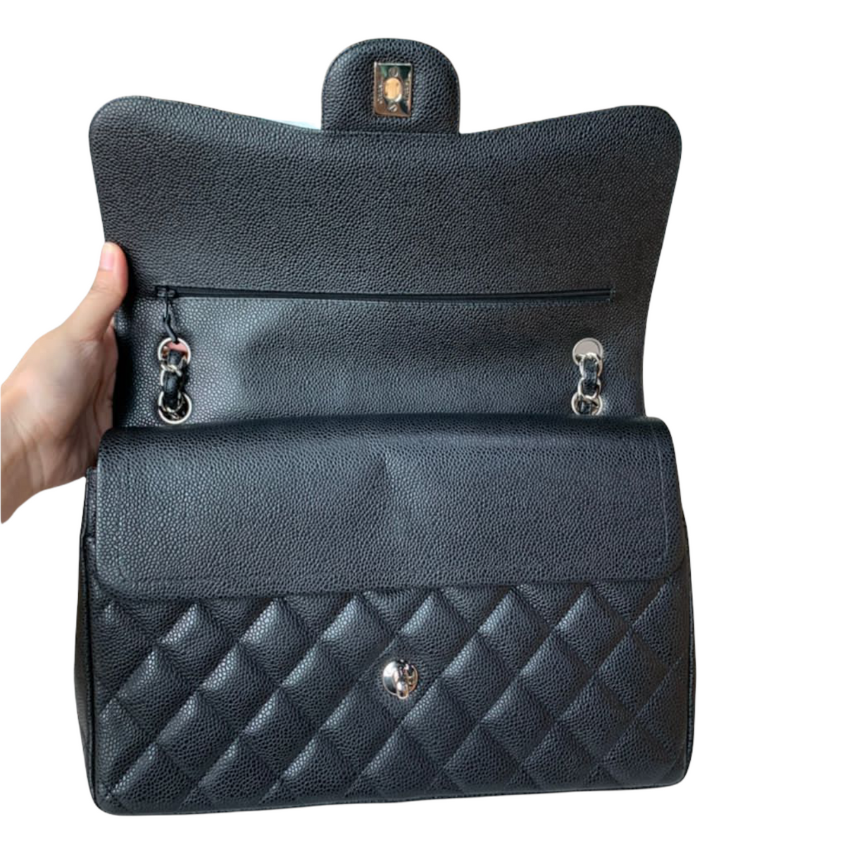 Jumbo Double Flap Caviar Black SHW