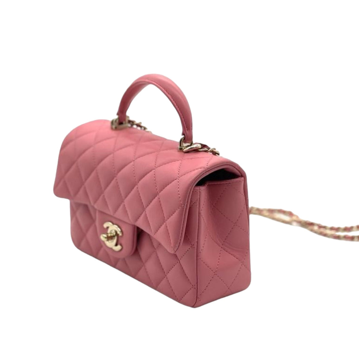 Mini Rectangle Top Handle Lambskin Pink GHW