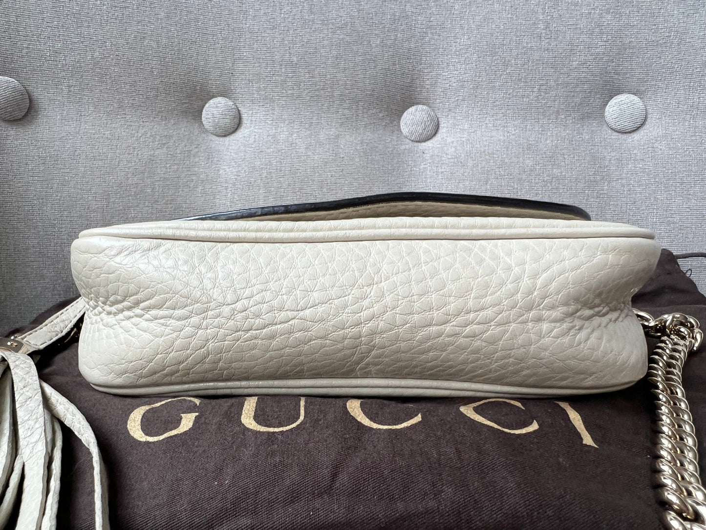 Gucci White Mini Soho Chain Crossbody Flap Bag