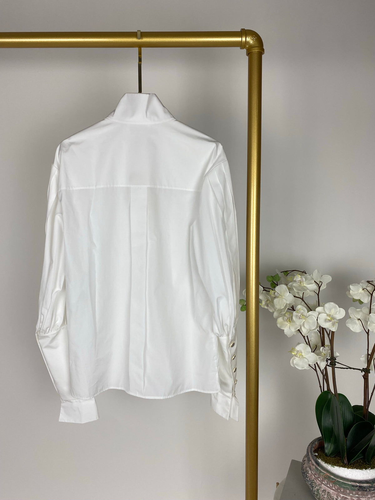 Chanel White Cotton High Neck Pleated Shirt Size FR34 (UK6) RRP ¬£3,720