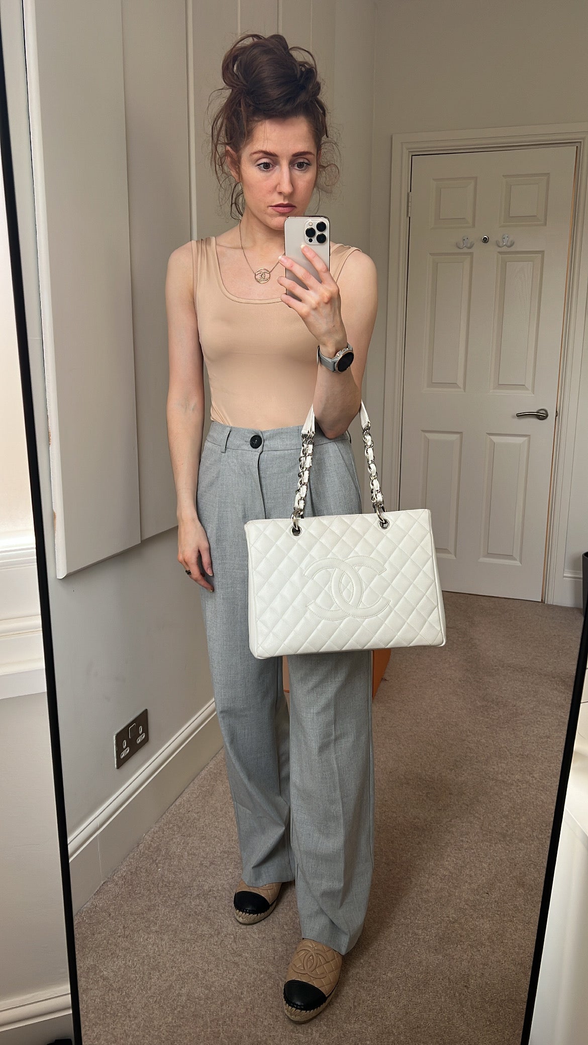 Chanel White Caviar Grand Shopper Tote