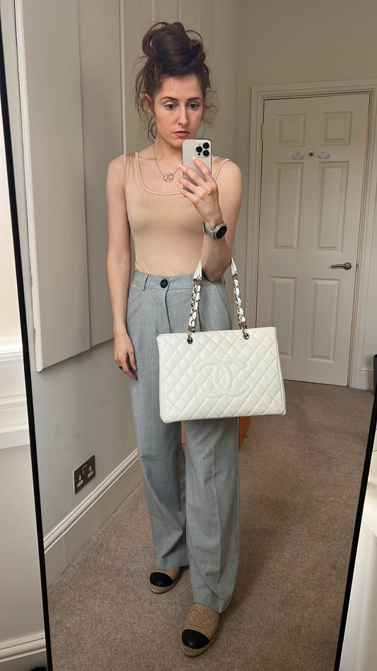 Chanel White Caviar Grand Shopper Tote