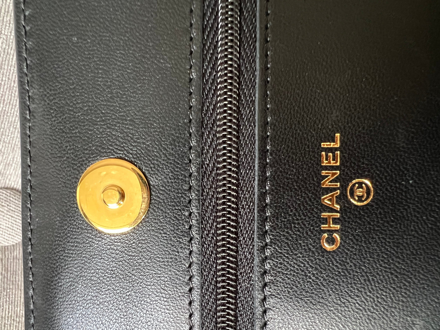 Chanel Black Lambskin Wallet on Chain with gold hardware