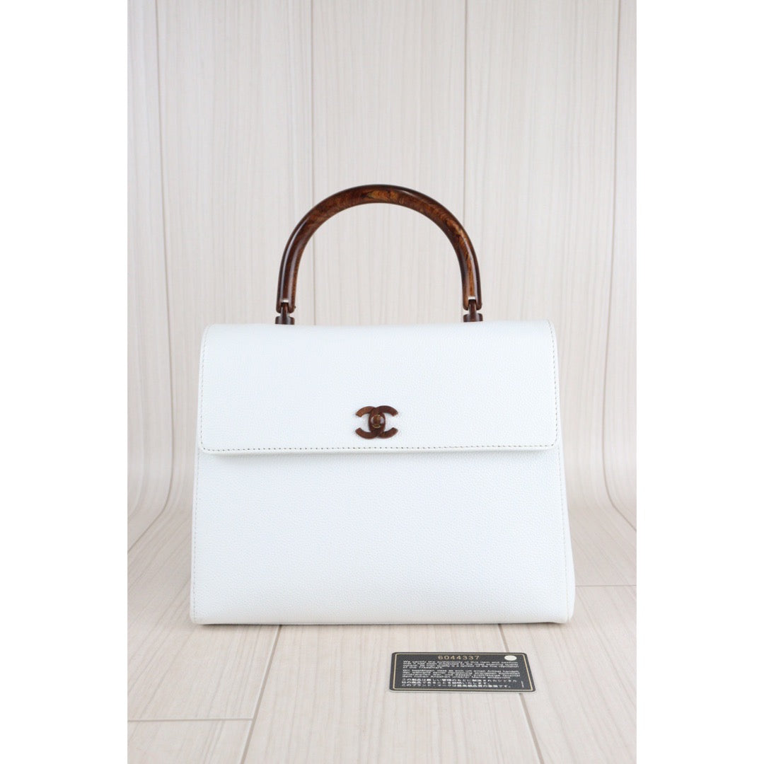 Rank A ｜ CHANEL Caviar Skin Leather Pear blossom wood HandBag White｜23062620