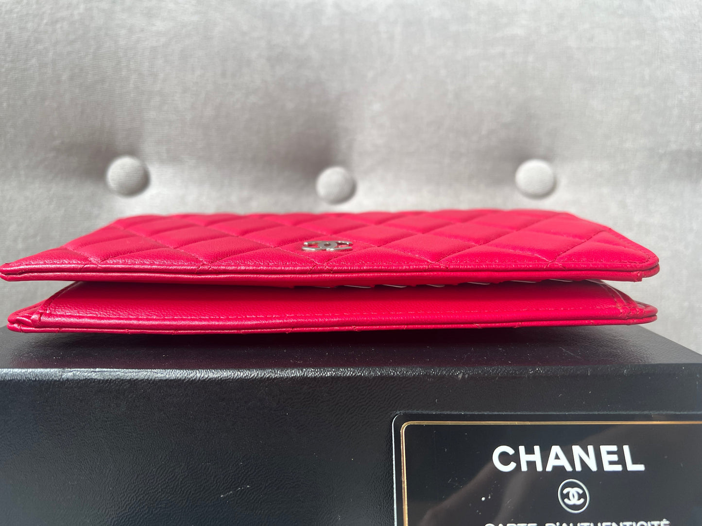 Chanel Classic Quilted Yen Bifold Wallet in Raspberry Red Lambskin and Silver Hardware