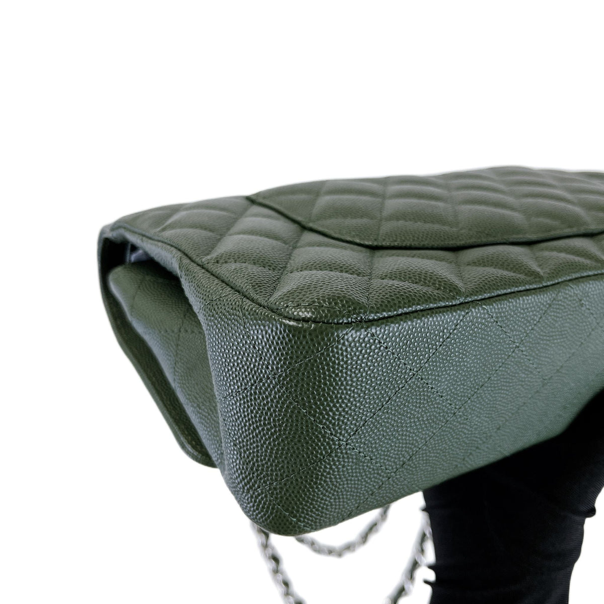 Medium Classic Double Flap Caviar Green SHW