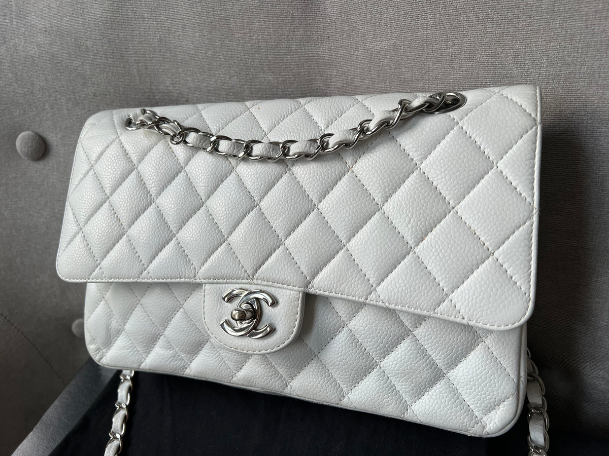 Chanel Medium Classic Flap in White Caviar