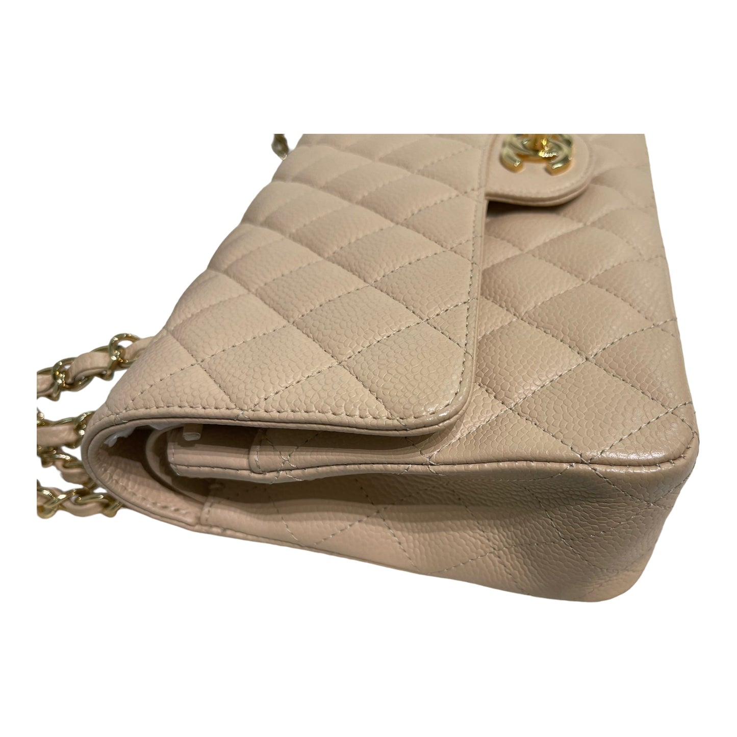 Chanel Classic M/L Medium Flap Quilted Beige Caviar Gold Hardware