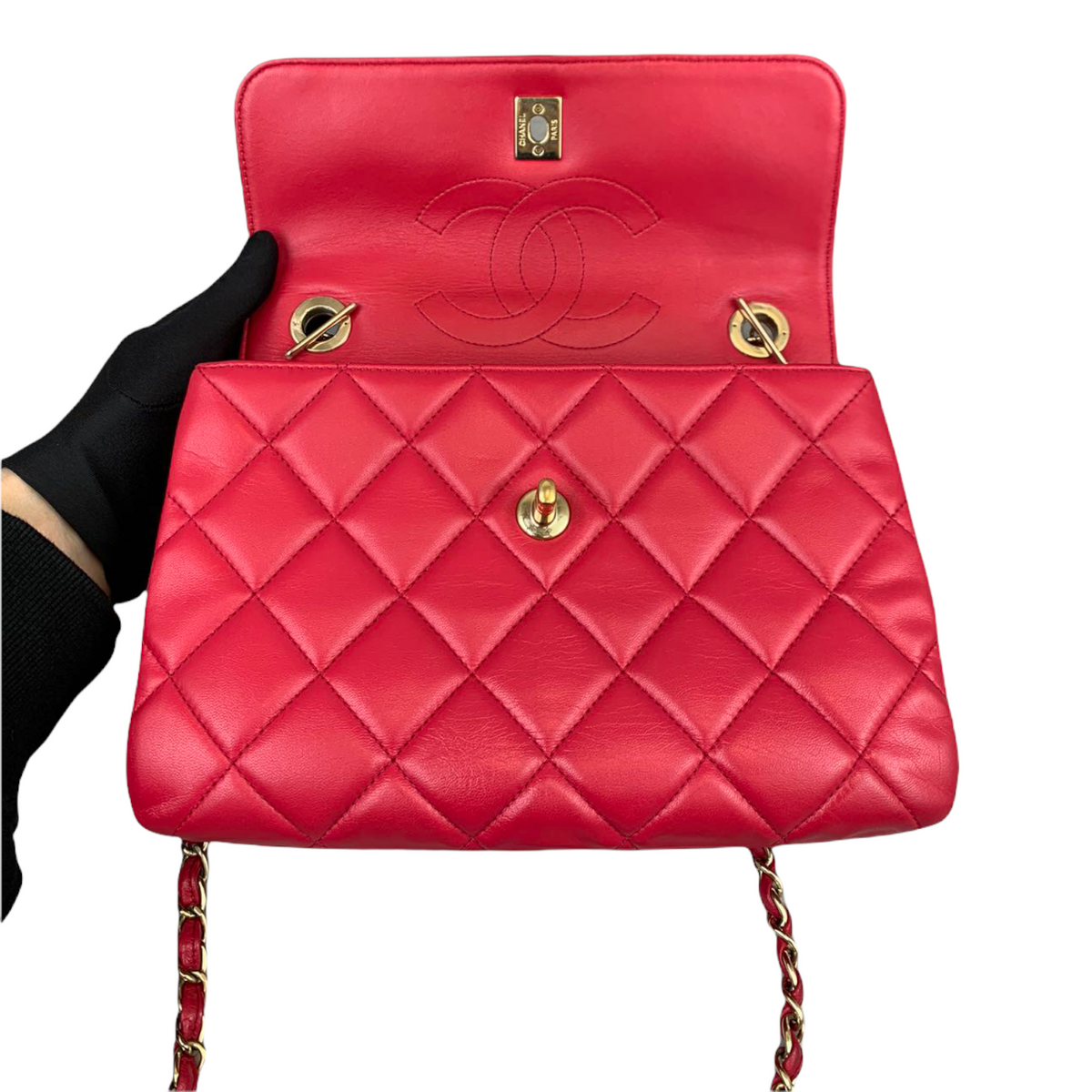 Small Trendy CC Flap Lambskin Red GHW