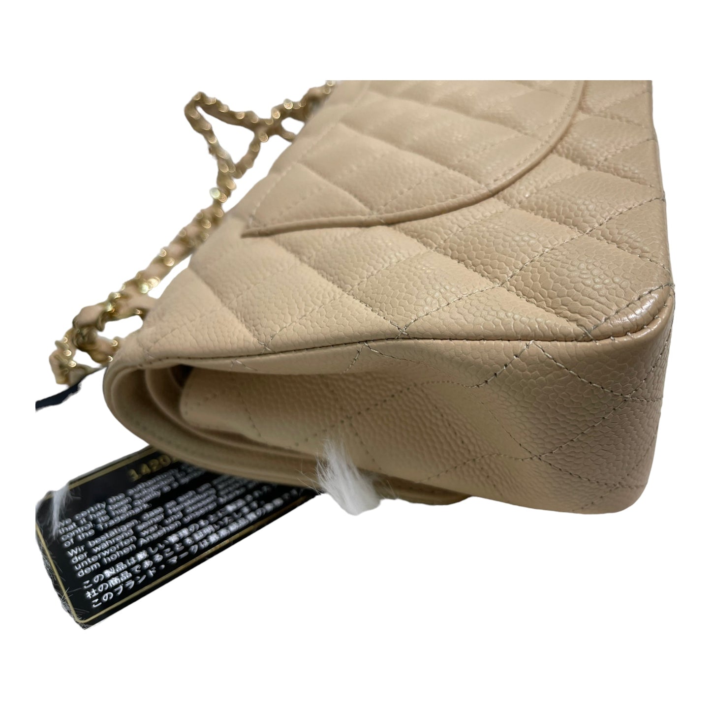 Chanel Classic M/L Medium Flap Quilted Beige Caviar Gold Hardware