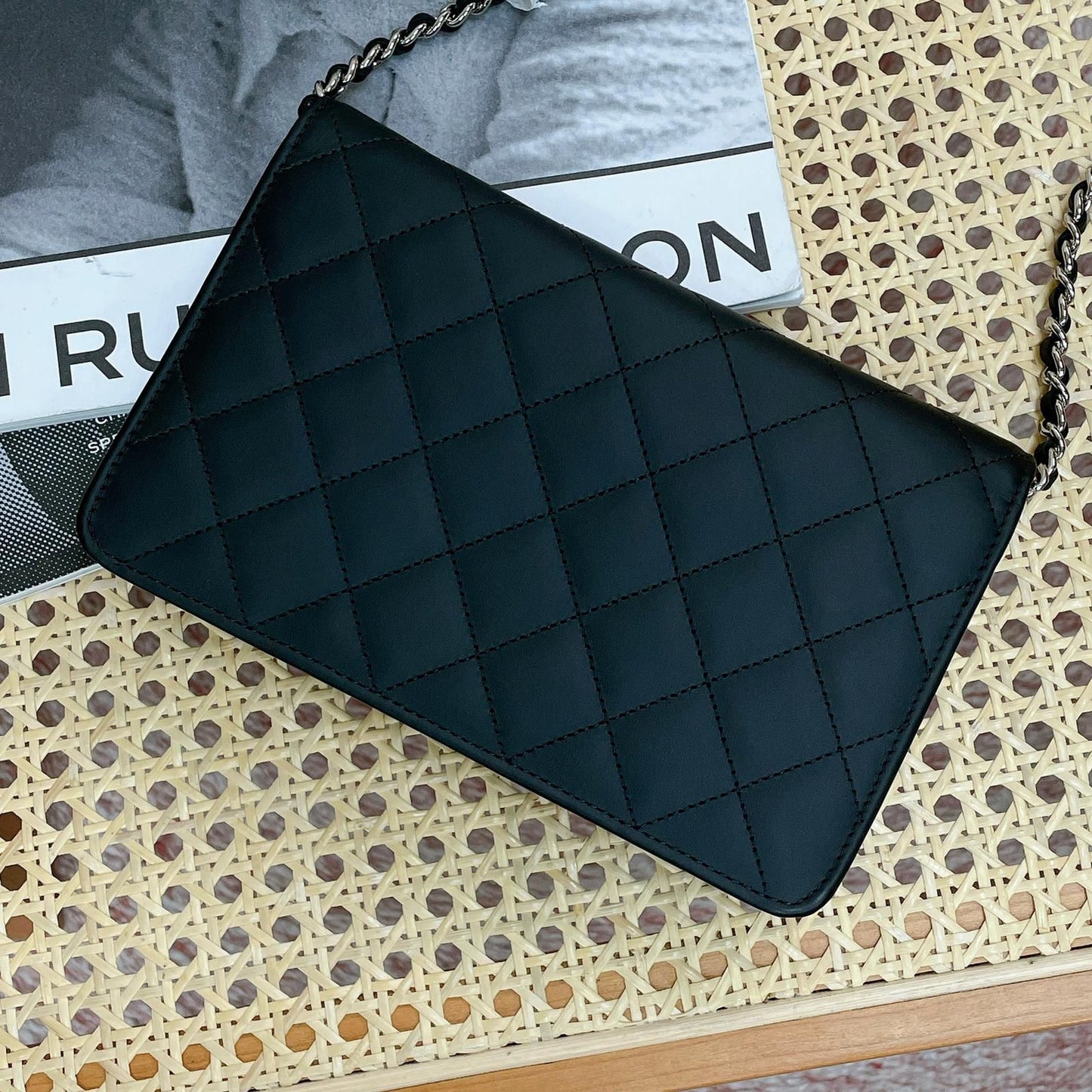 WOC Wallet on Chain Quilted Lambskin Black SHW