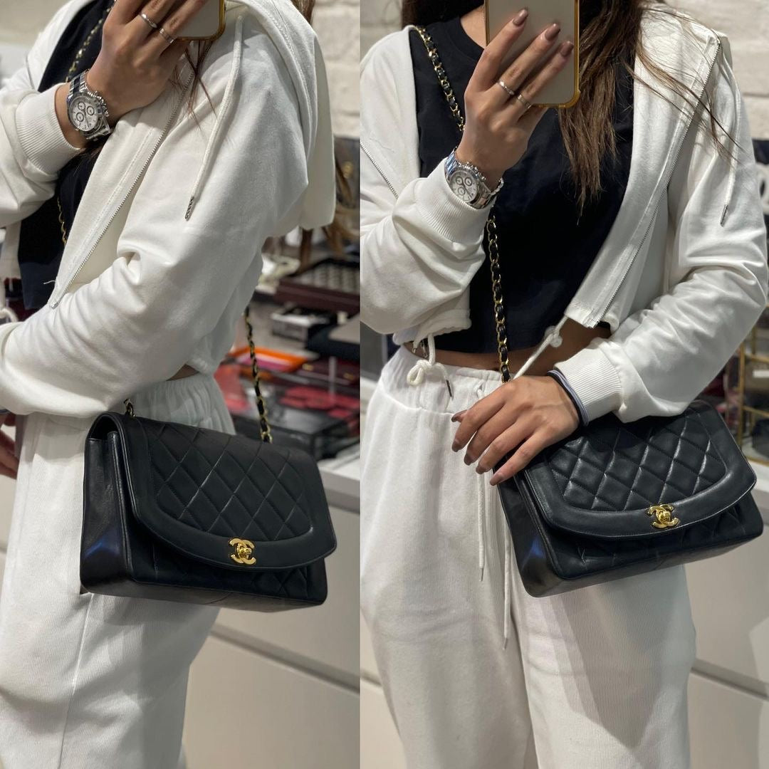 Medium Diana Lambskin Black GHW