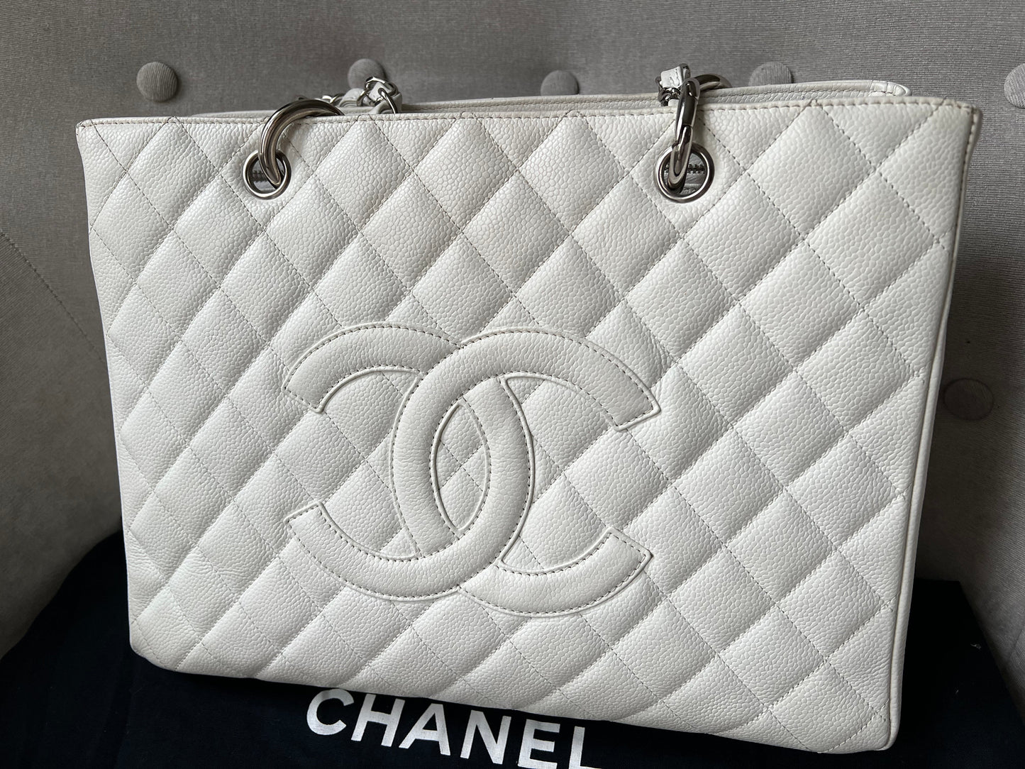 Chanel White Caviar Grand Shopper Tote