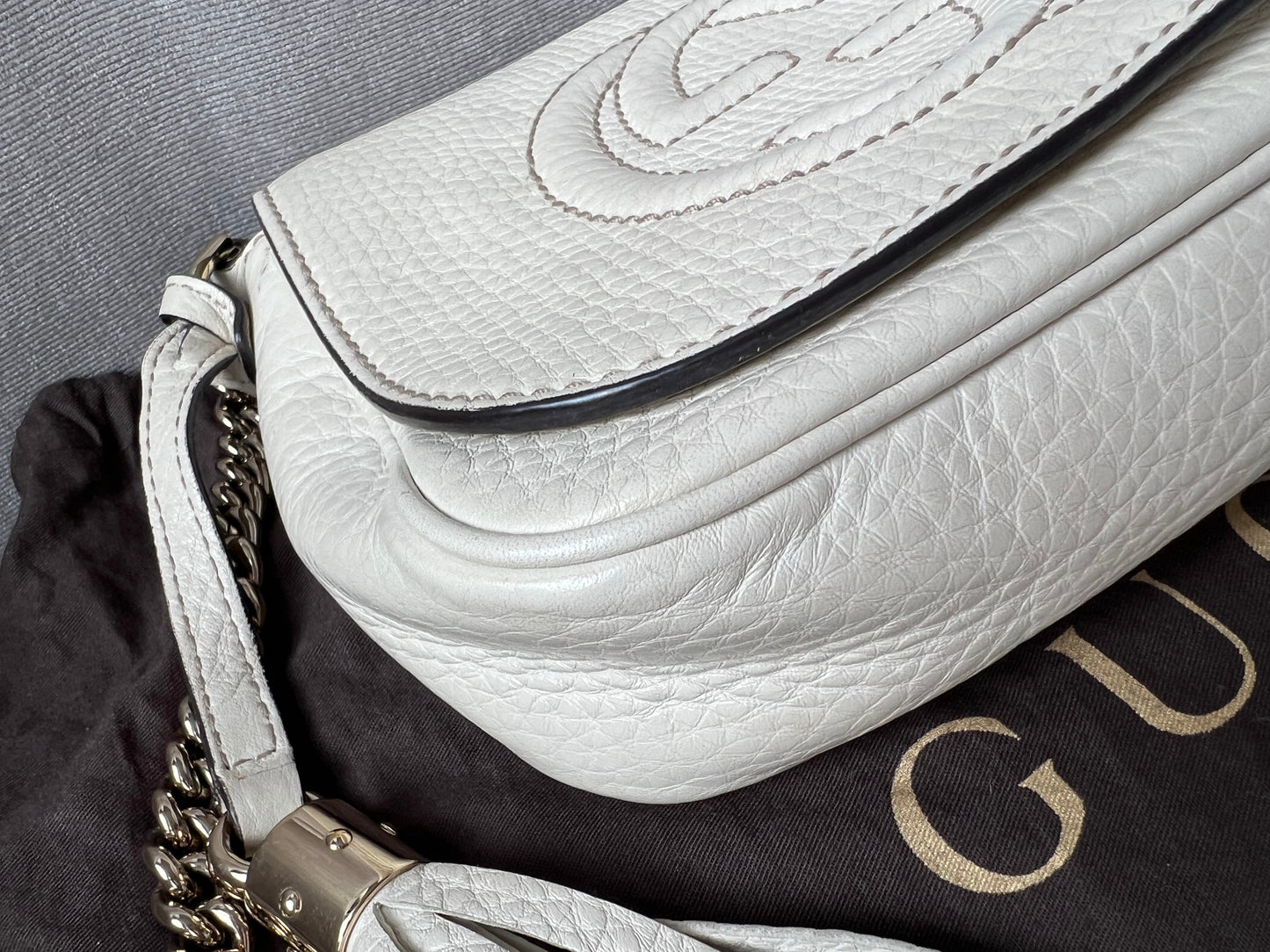 Gucci White Mini Soho Chain Crossbody Flap Bag