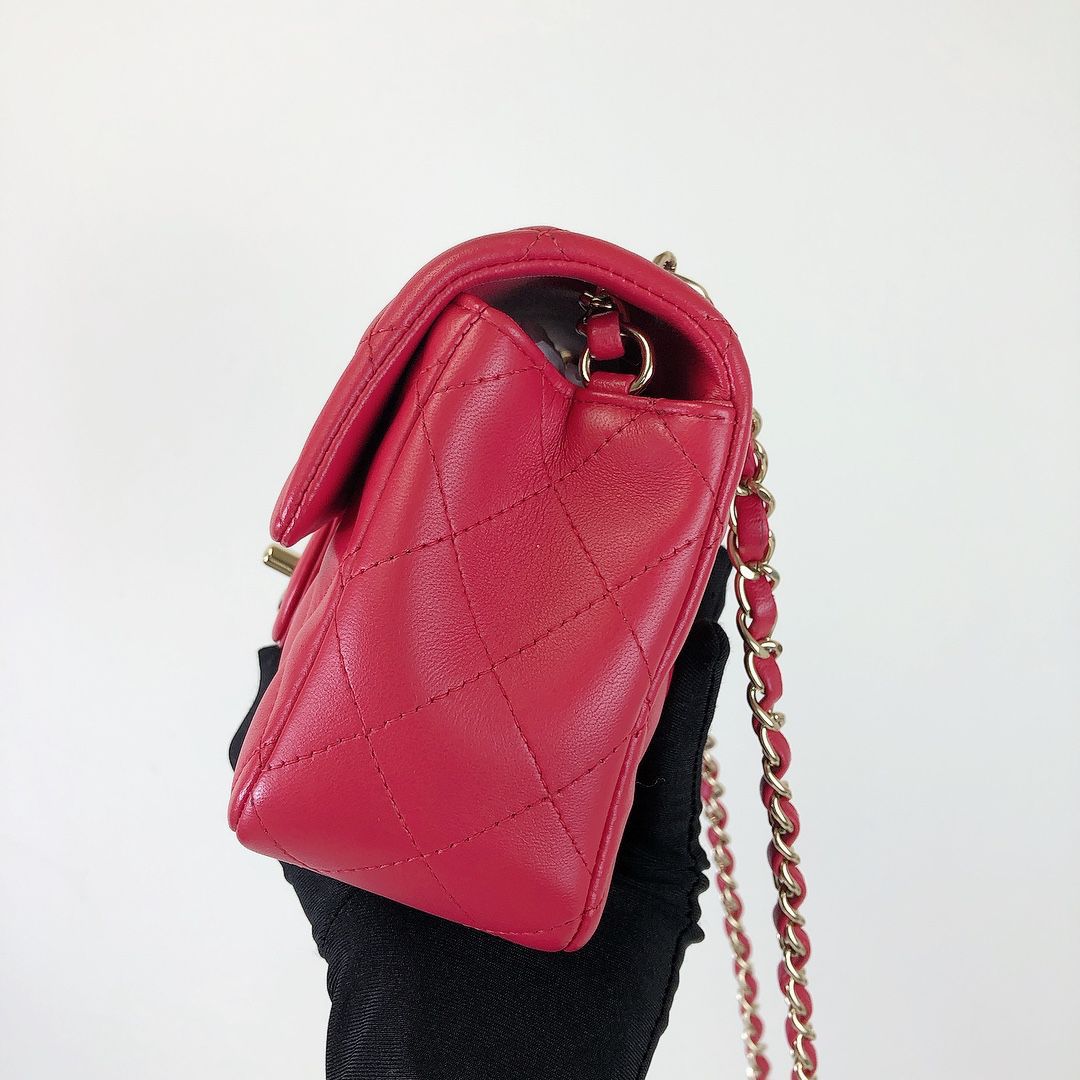 Mini Rectangle Lambskin Red GHW