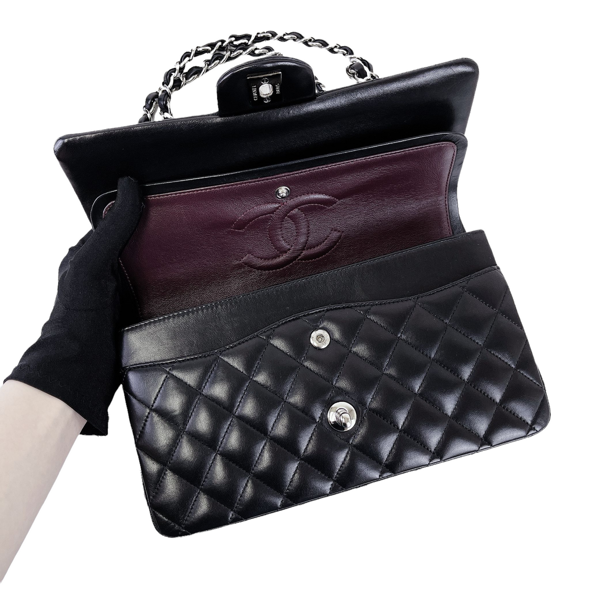Medium Classic Double Flap Lambskin Black SHW