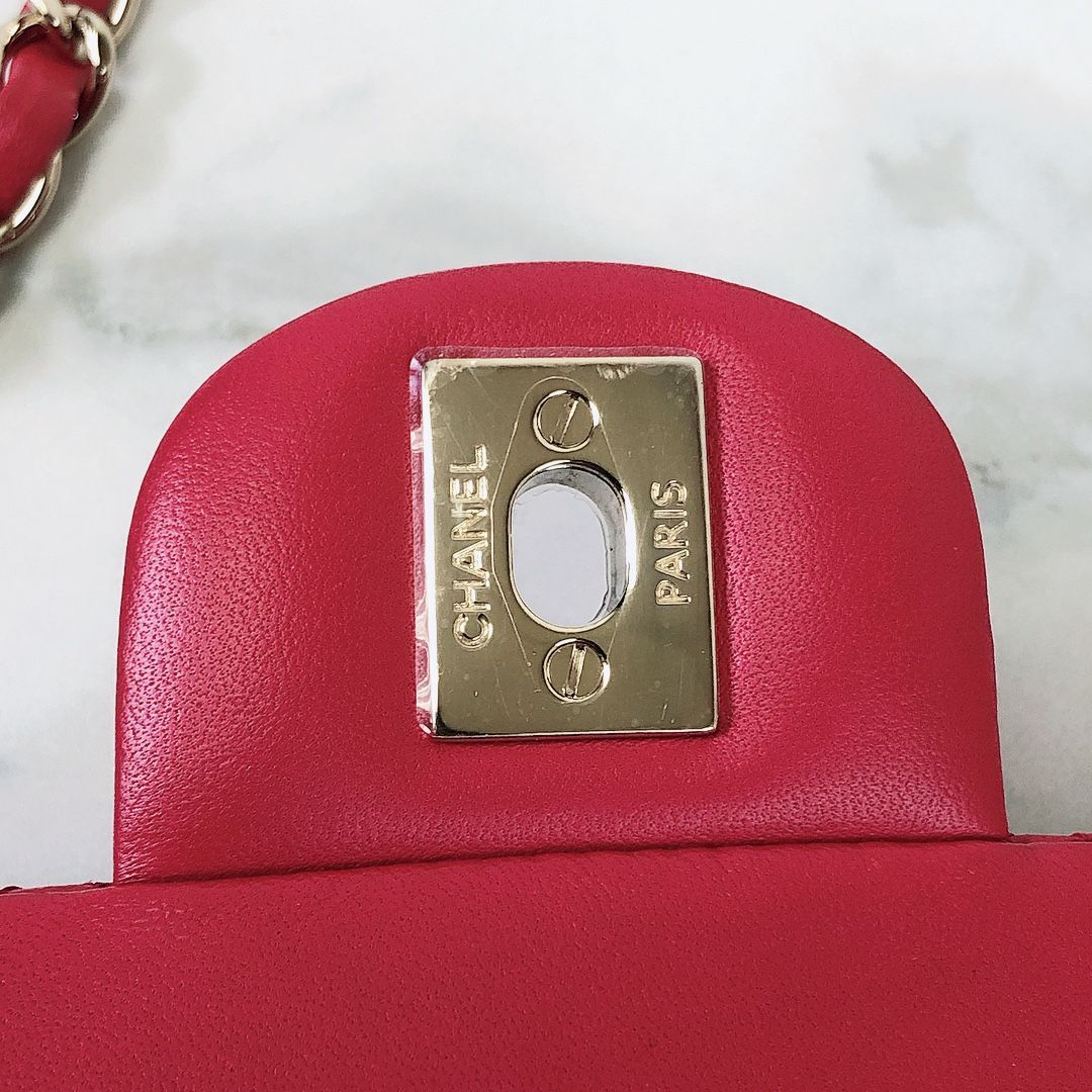 Mini Rectangle Lambskin Red GHW