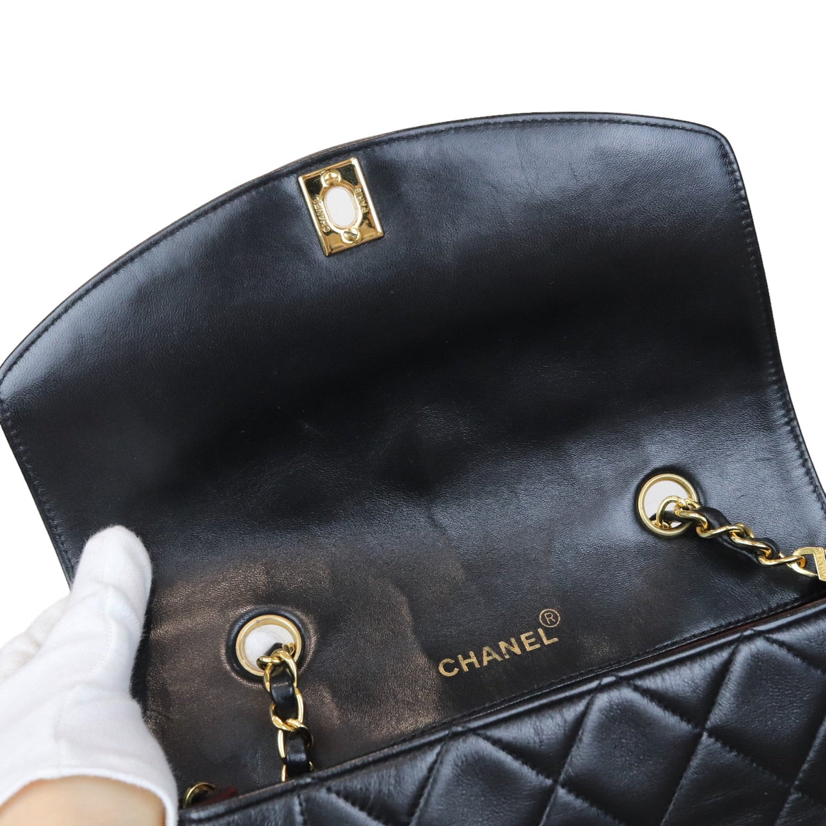Small Classic Diana flap Black Lambskin GHW