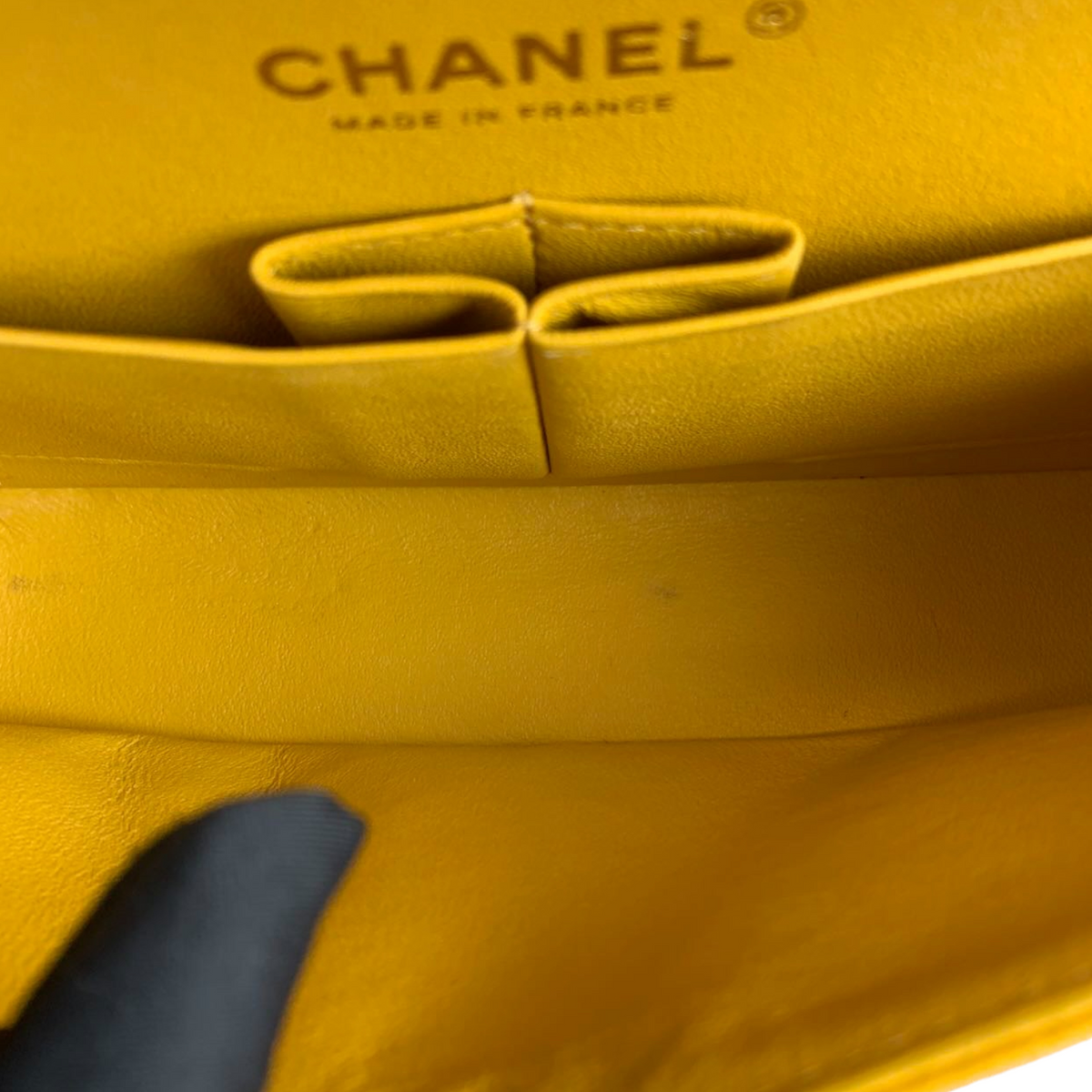 Small Classic Chevron Flap Caviar Yellow SHW