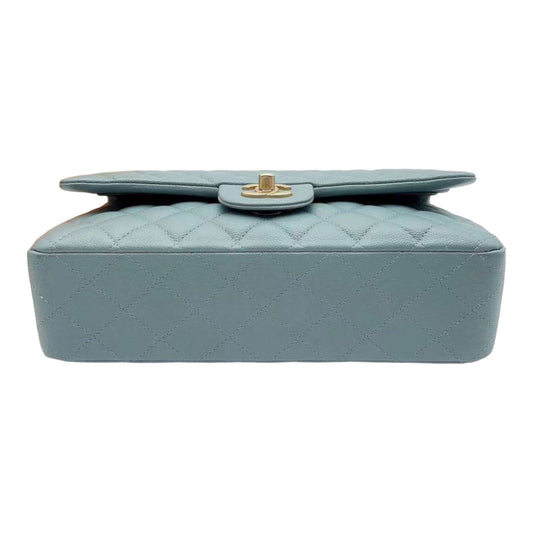 CHANEL 18C Iridescent Blue Caviar Flap Bag Brushed Gold Hardware