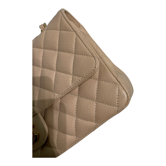 Chanel Classic M/L Medium Flap Quilted Beige Caviar Gold Hardware