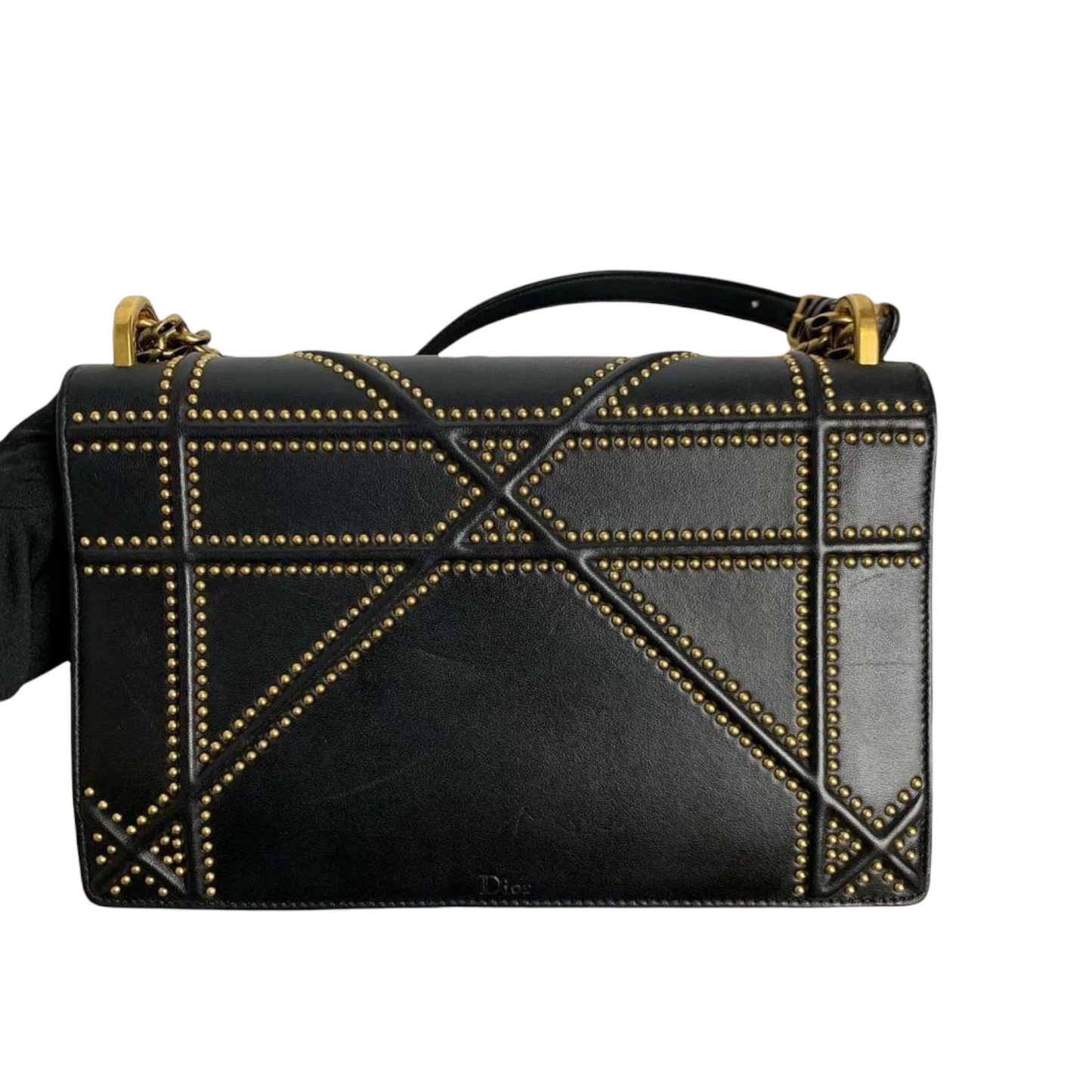 Studded Diorama Bag Medium Leather Black GHW