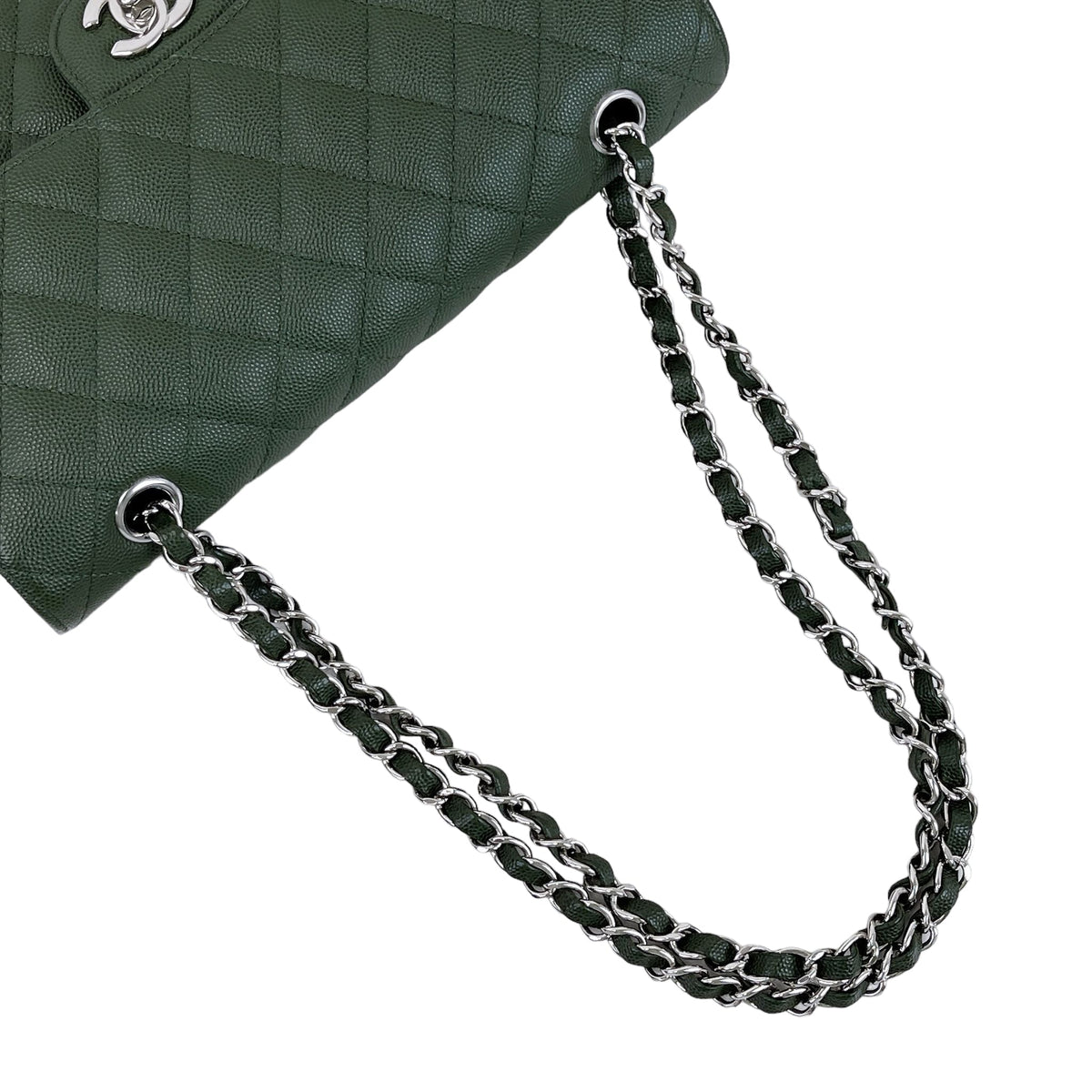 Medium Classic Double Flap Caviar Green SHW