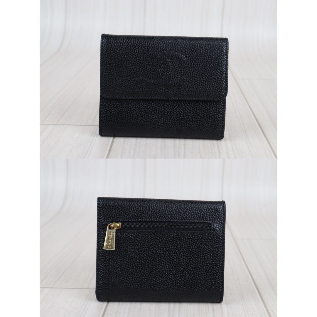 Rank A ｜Chanel Caviar Skin Black Wallet｜V23062615