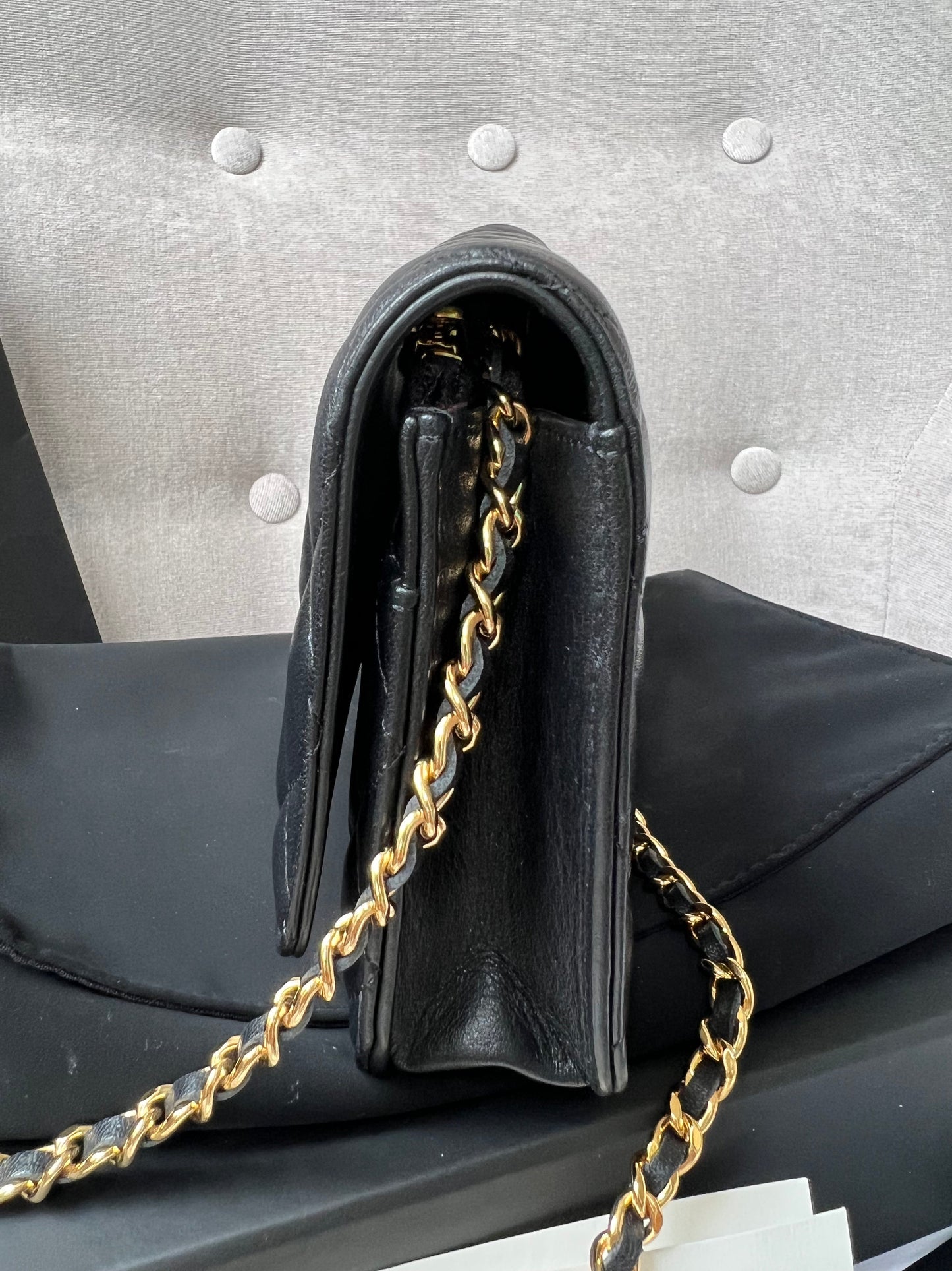 Chanel Black Lambskin Wallet on Chain with gold hardware