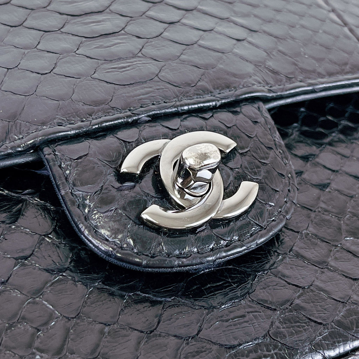 Classic Flap Medium Bag Python Black SHW