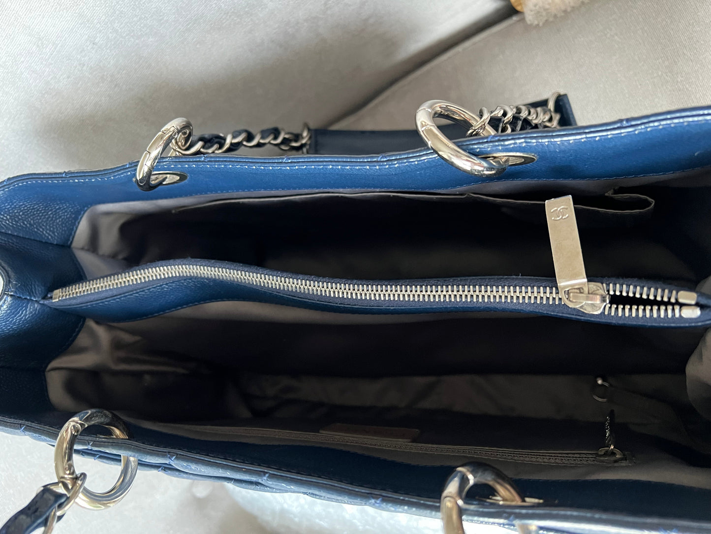 Chanel XL Dark Blue Caviar Grand Shopper Tote