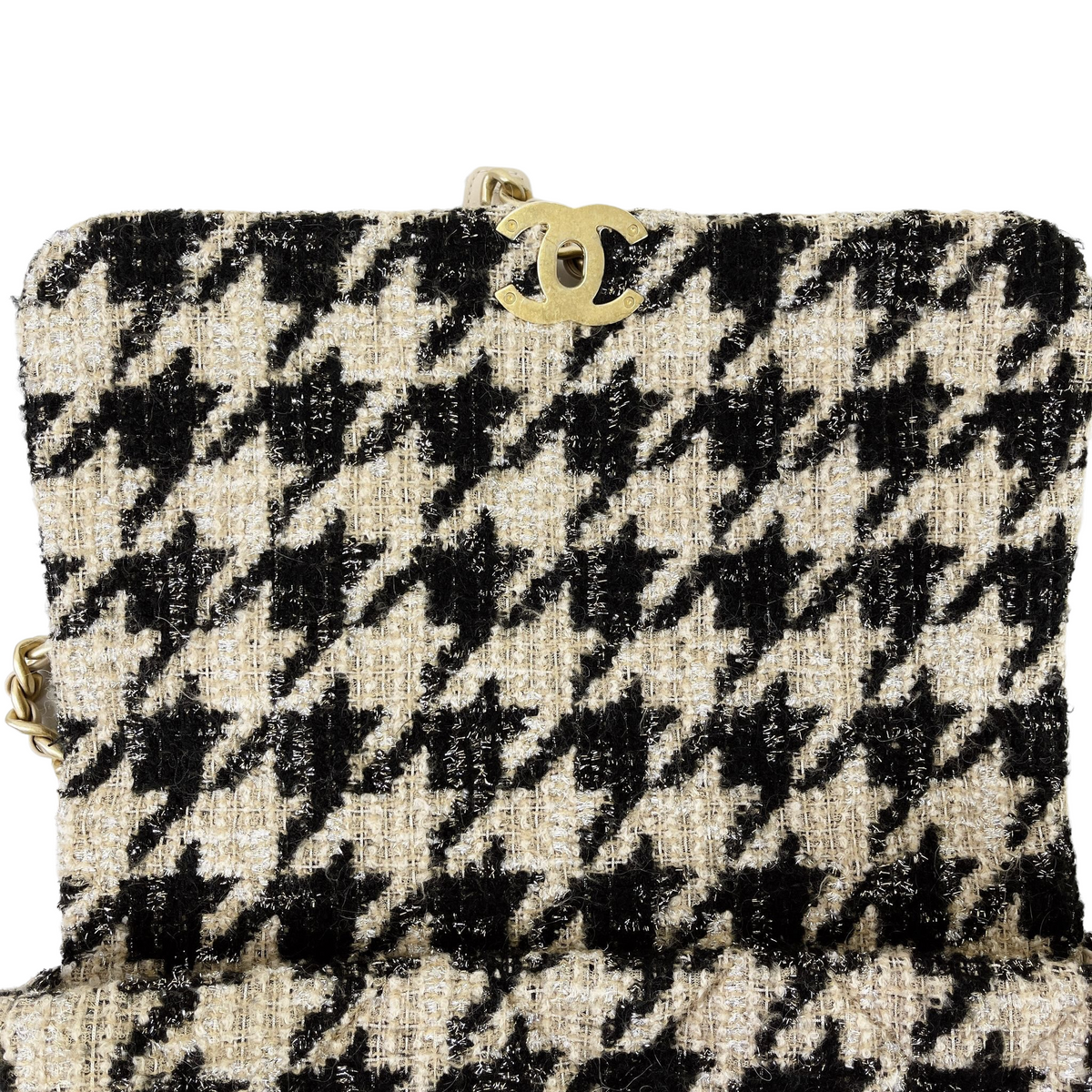 Maxi Chanel 19 Houndstooth Tweed 19K Beige Black