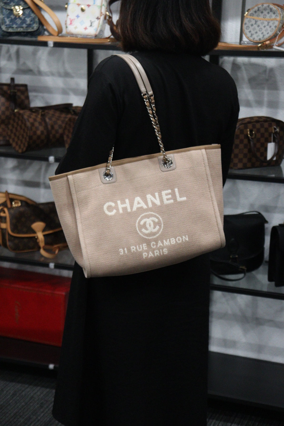 Rank A ｜ CHANEL Canvas Deauville 34 Tote ShoulderBag ｜V23062952