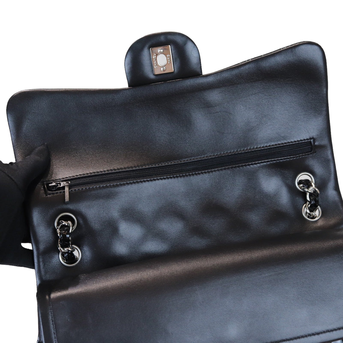 Double Flap Jumbo Quilted Patent Black SHW