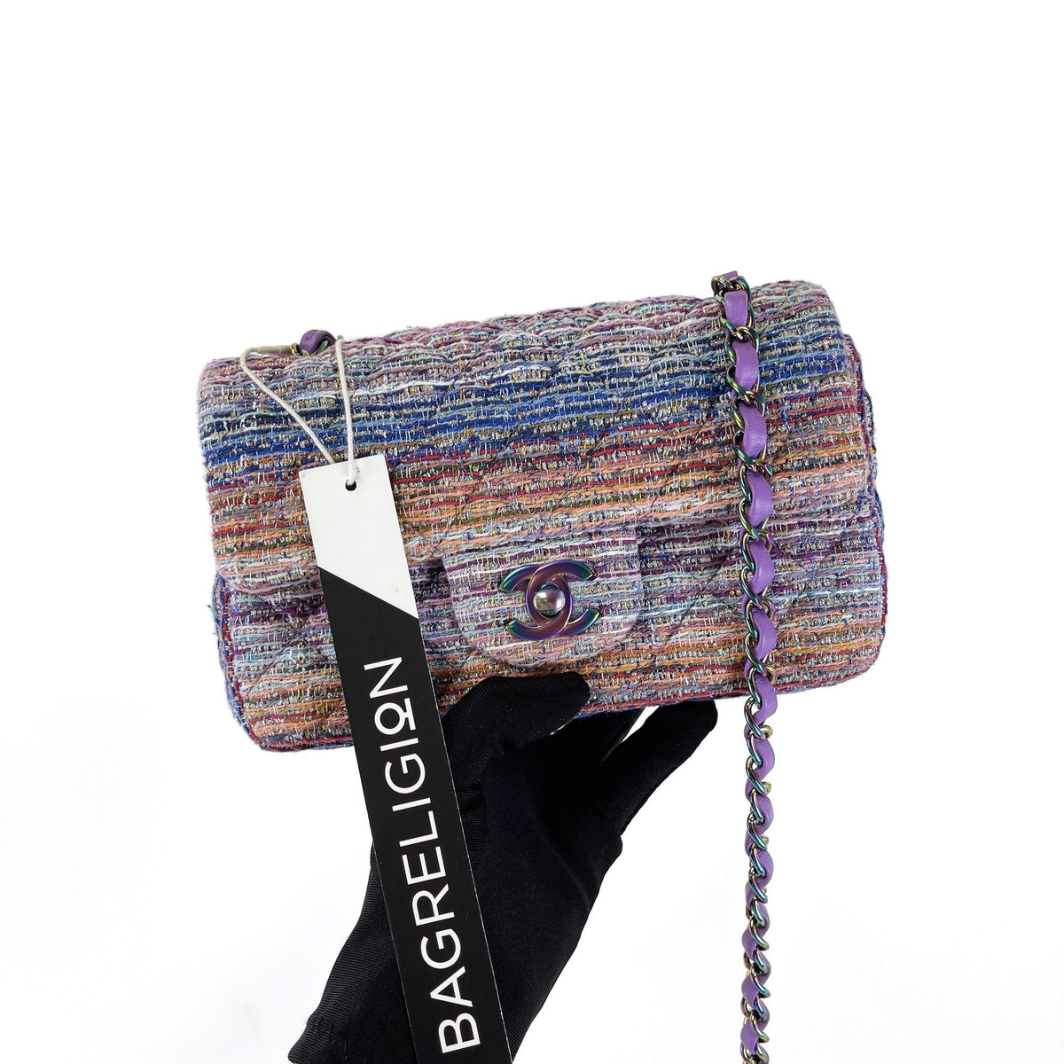 Mini Rectangle Flap Tweed Purple Rainbow Hardware