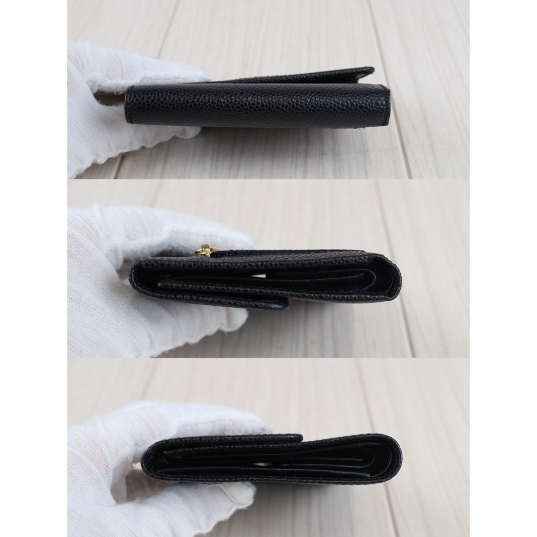 Rank A ｜Chanel Caviar Skin Black Wallet｜V23062615