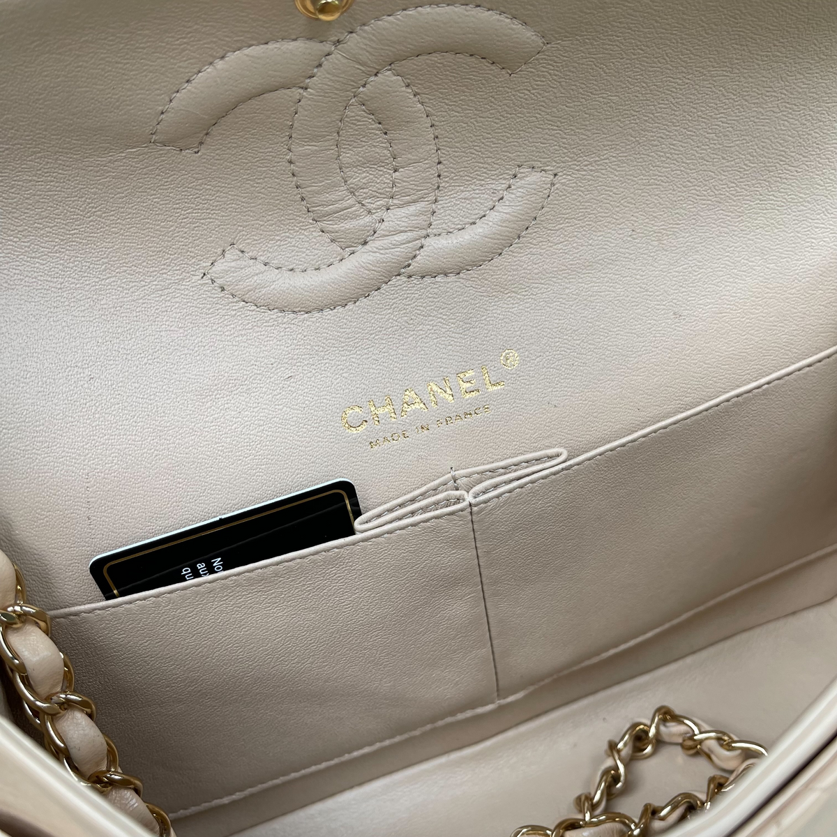 Classic Lambskin Double Flap Medium Beige GHW