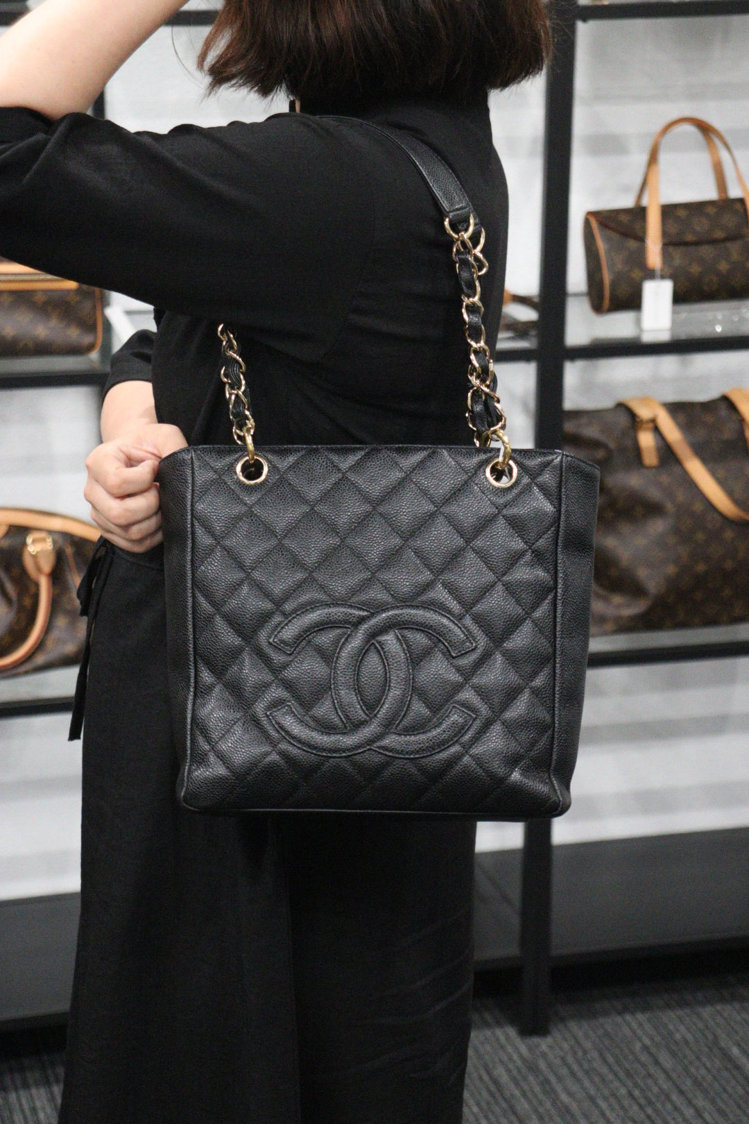 Rank A ｜ CHANEL Matrasse PST Chain Tote Bag Caviar Skin Black ｜23060901