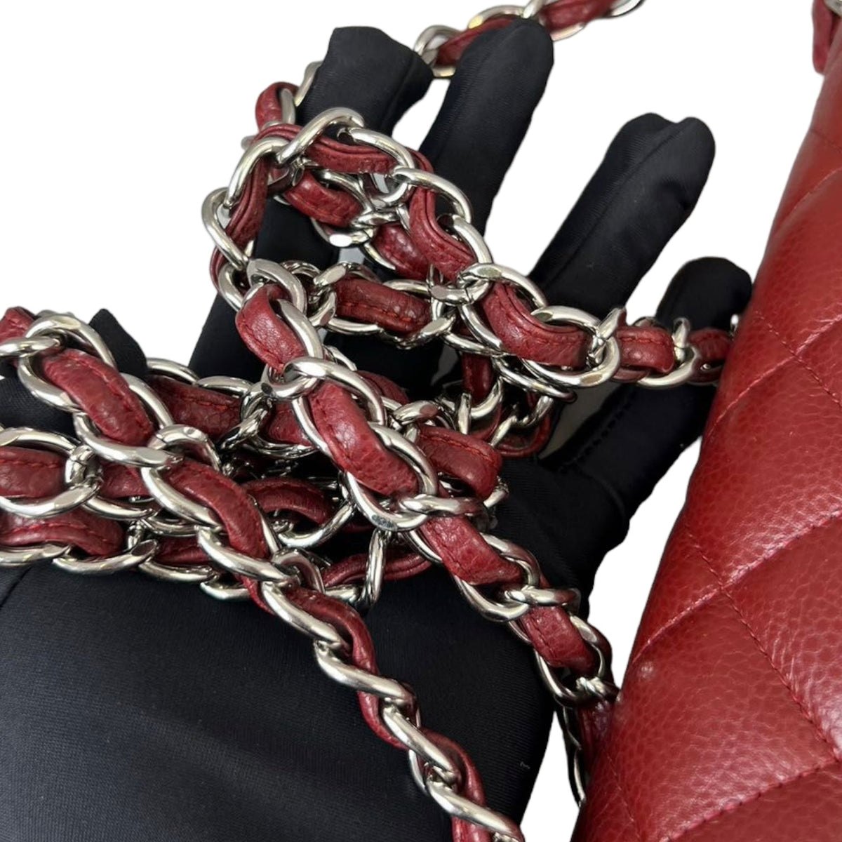 Classic Double Flap Jumbo Caviar Red SHW