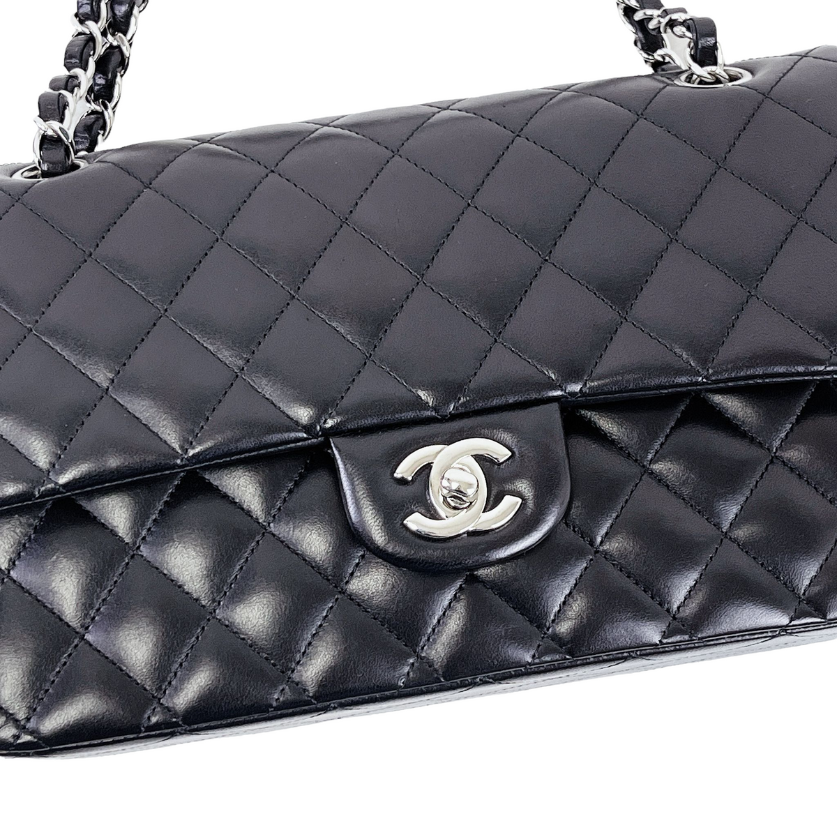 Medium Classic Double Flap Lambskin Black SHW