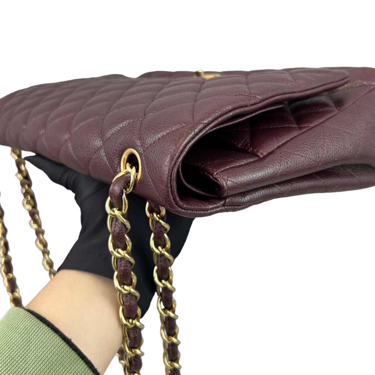 Double Flap Maxi Caviar Burgundy GHW