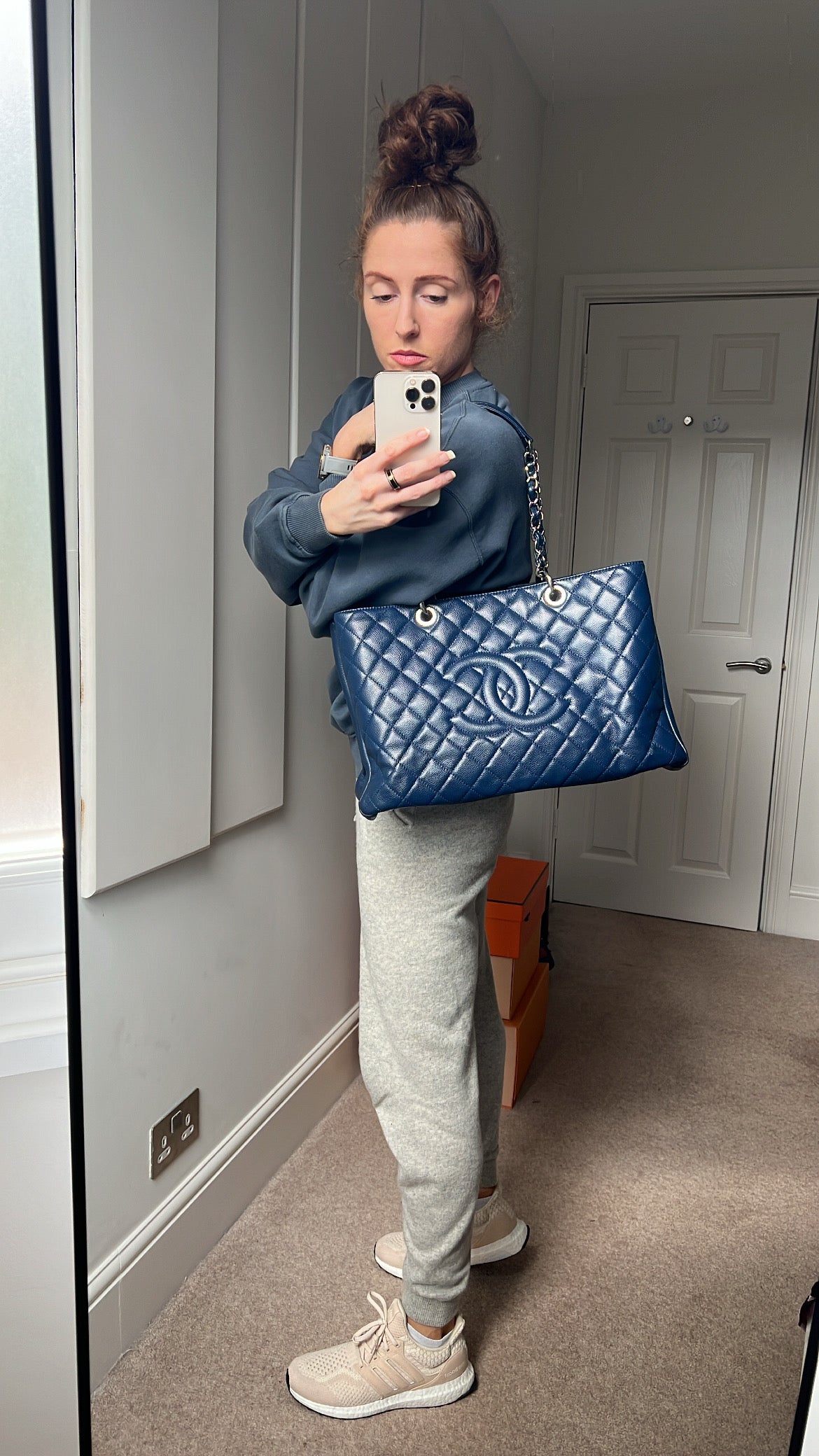 Chanel XL Dark Blue Caviar Grand Shopper Tote