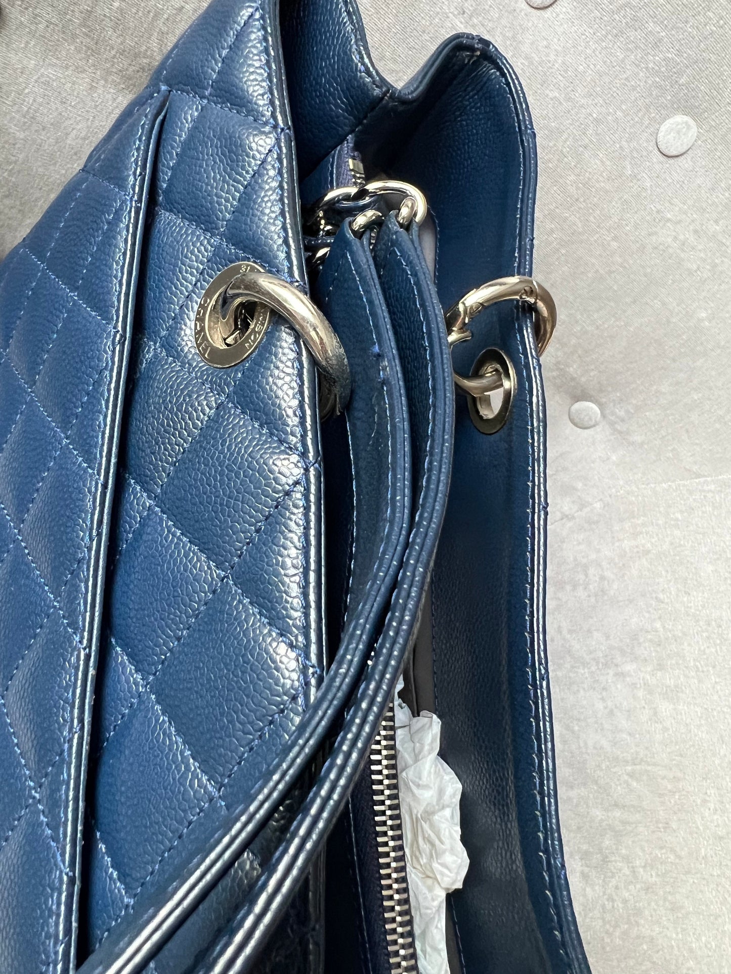Chanel XL Dark Blue Caviar Grand Shopper Tote